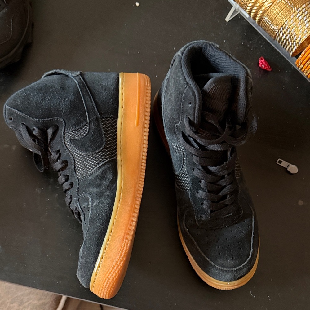 Nike Black High-Top Sneakers with Orange Sole